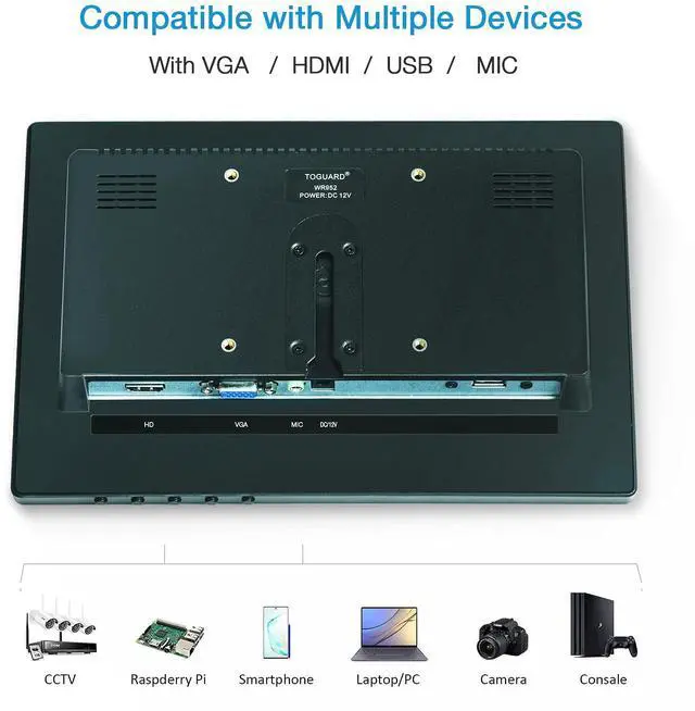 Alt view image 3 of 5 - CAMWORLD Security Monitor, 10.1 Inch Touchscreen Small HDMI Monitor, 1280x800 Portable Mini Computer Monitors Screen LCD Display w/Speaker, HDMI VGA AV Port for CCTV PC Security System Raspberry Pi