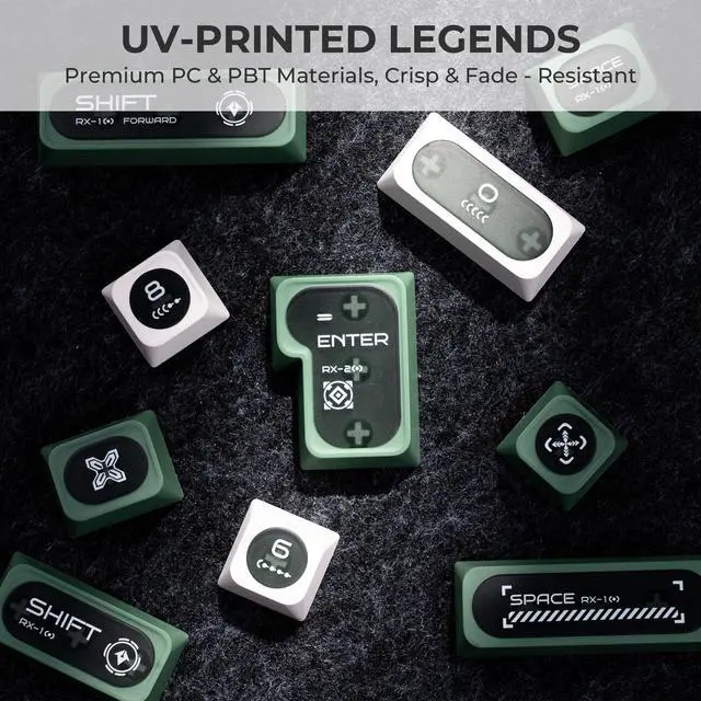 Alt view image 2 of 5 - OHY XVX Green and White Shine Through Keycaps for Mechanical Keyboards - 136 Keys Green Translucent Cat Eye Design,Cherry MAX Profile, PC+PBT Frosted RGB Keycaps