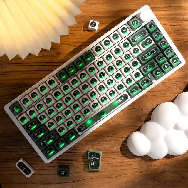 Alt view image 5 of 5 - OHY XVX Green and White Shine Through Keycaps for Mechanical Keyboards - 136 Keys Green Translucent Cat Eye Design,Cherry MAX Profile, PC+PBT Frosted RGB Keycaps