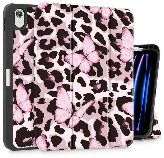 Main image of Mektron Case for iPad Air 11 inch (M3 2025 7th /M2 2024 6th), Compatible with iPad Air 10.9" (2022 5th Gen /2020 4th Gen) Tablet Cover with Auto Wake/Sleep, Leopard Pink Butterfly