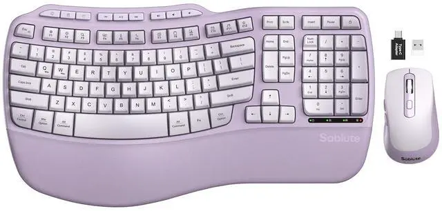 Main image of Purple Ergonomic Wireless Keyboard and Mouse Combo, Sablute 2.4G Full Size Ergo Wave Key Board with Cushioned Plam Rest, Natural Typing, 3 DPI Adjustable Silent Mouse for Computer/Laptop/Windows/Mac