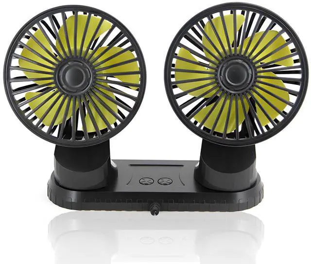 Main image of HPYDIY Dual-Head USB Car Vent Fan - 360° Rotatable 3-Speed Cooling, Secure Adhesive Base, Quiet for SUVs, Trucks, Vans, RVs (2 black)