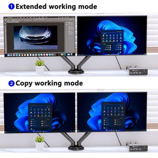Alt view image 4 of 5 - KVM Switch 2 Monitors 2 Computers DisplayPort 8K @60Hz, USB 3.0 KVM Switches for 2 Computers Share Dual Monitor and 4 USB Devices, DisplayPort KVM with Wired Controller Support Extend/Copy Mode