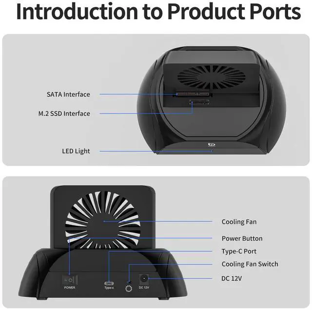 Alt view image 2 of 5 - Hard Drive Docking Station, Pcie NVMe Adapter with Cooling Fan Superior Cooling Efficiency, External Hard Drive Reader Compatible with M.2 NVMe/SATA SSD & 2.5" and 3.5" SATA HDD SSD
