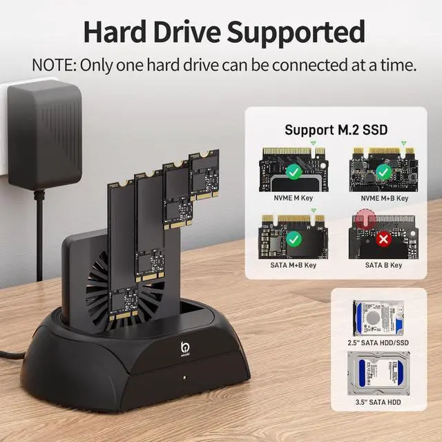 Alt view image 3 of 5 - Hard Drive Docking Station, Pcie NVMe Adapter with Cooling Fan Superior Cooling Efficiency, External Hard Drive Reader Compatible with M.2 NVMe/SATA SSD & 2.5" and 3.5" SATA HDD SSD