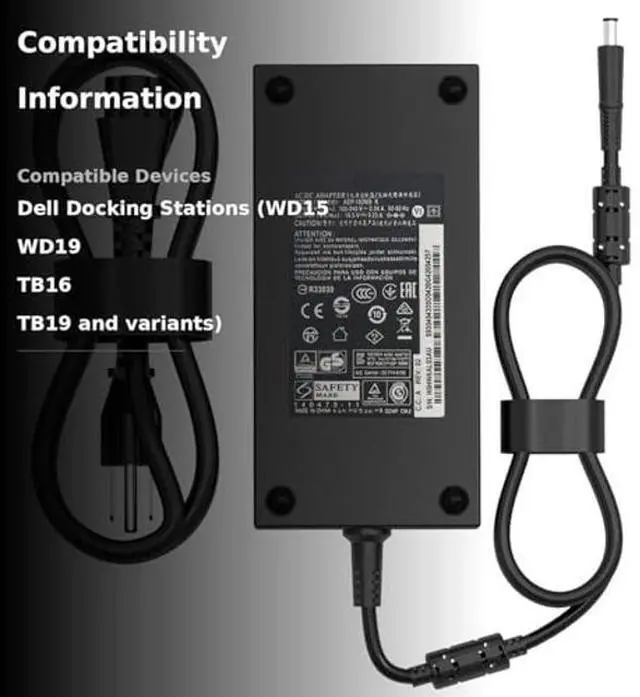 Alt view image 3 of 5 - 180W 130W AC Charger Fit for Dell Dock WD19 K20A001 D6000 D6000S Docking Station Dock WD15 K17A001 Thunderbolt Dock WD19TB WD19TBS TB15 TB16 TB18DC K16A K16A001 Power Adapter Supply