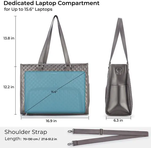 Alt view image 3 of 5 - Ralnitote Laptop Tote Bag with Insulated Lunch Compartment for Women, PU Leather 15.6 Inch Work Bag, Elegant Computer Handbag, Versatile Business Tote for Office,Travel or Casual-Mocha Bronze