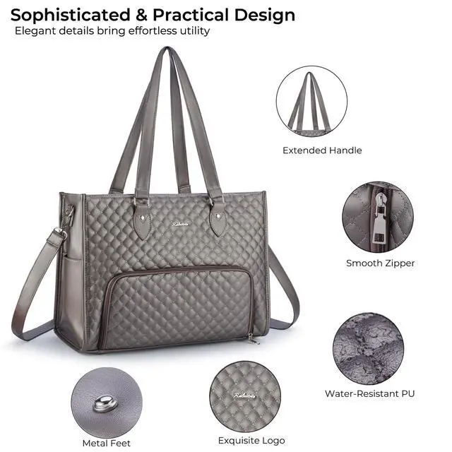 Alt view image 5 of 5 - Ralnitote Laptop Tote Bag with Insulated Lunch Compartment for Women, PU Leather 15.6 Inch Work Bag, Elegant Computer Handbag, Versatile Business Tote for Office,Travel or Casual-Mocha Bronze