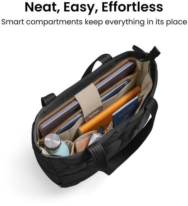 Alt view image 3 of 5 - tomtoc 14-inch Puffy Laptop Tote Bag for Women 10L, Lightweight Puffer Work Tote with Padded Device Compartment for 13/14-inch MacBook Laptop, Organized Work Bag for Office, Business, Daily Essentials