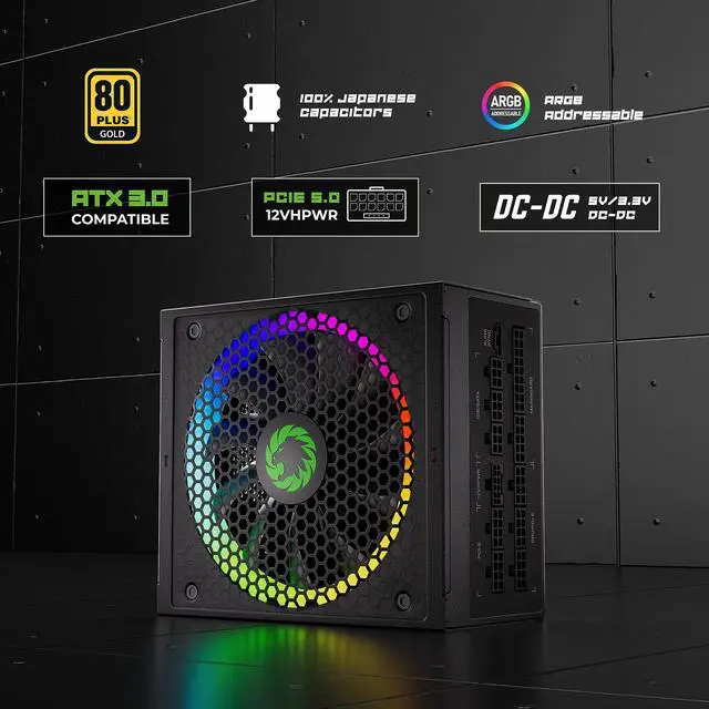 Alt view image 2 of 5 - GAMEMAX 750W Fully Modular ARGB Power Supply, ATX3.0 & PCIE 5.0, 80 Plus Gold Certified, 105°C Japanese Caps, ATX Gaming Power Supply