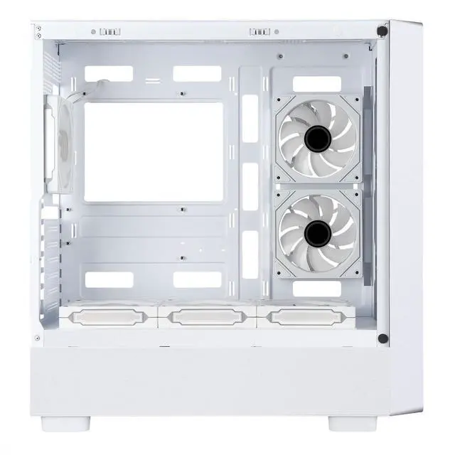 Alt view image 4 of 5 - D2-W-F High Airflow Tempered Glass Side Panel Mid-Tower ATX PC Case - Walnut Wood Front with 6 ARGB PWM Fans Dual Chamber Gaming Chassis 360MM RAD Support for ATX/mATX/ITX Motherboards White