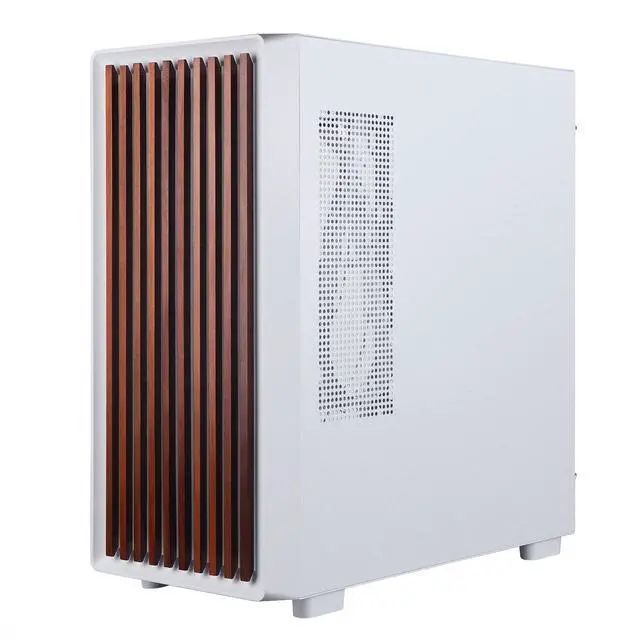 Alt view image 3 of 5 - D2-W-F High Airflow Tempered Glass Side Panel Mid-Tower ATX PC Case - Walnut Wood Front with 6 ARGB PWM Fans Dual Chamber Gaming Chassis 360MM RAD Support for ATX/mATX/ITX Motherboards White