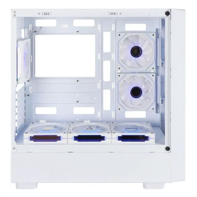 Alt view image 5 of 5 - D2-W-F High Airflow Tempered Glass Side Panel Mid-Tower ATX PC Case - Walnut Wood Front with 6 ARGB PWM Fans Dual Chamber Gaming Chassis 360MM RAD Support for ATX/mATX/ITX Motherboards White