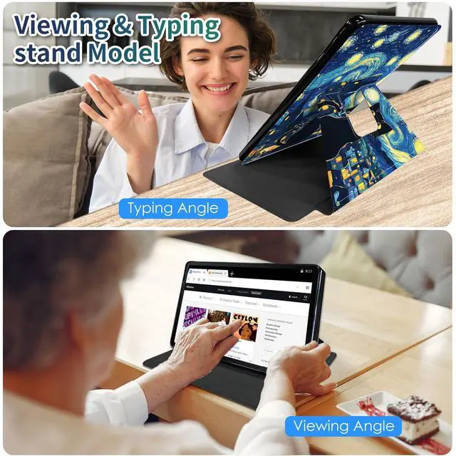 Alt view image 3 of 5 - DEGDFSGR for All-New Amazon Kindle Fire HD 10 Tablet (13th Generation, 2023 Release), Soft TPU Buffer PU Leather Cover, Auto Wake/Sleep 360° Swivel Stand for Kindle Fire 10, Starry Night Black Cat