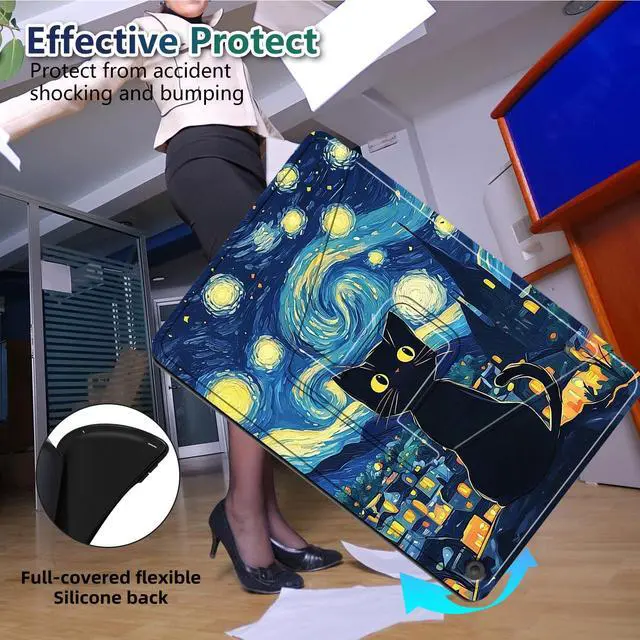 Alt view image 5 of 5 - DEGDFSGR for All-New Amazon Kindle Fire HD 10 Tablet (13th Generation, 2023 Release), Soft TPU Buffer PU Leather Cover, Auto Wake/Sleep 360° Swivel Stand for Kindle Fire 10, Starry Night Black Cat