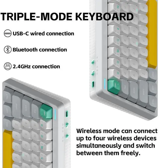 Alt view image 4 of 5 - nuphy Halo65 V2 Wireless Mechanical Keyboard with PBT Keycaps,65% Hot Swappable Custom Gaming Keyboard Compatible with QMK/VIA,RGB Backlit,Gasket Structure,BT5.0/USB-C/2.4GHz,White-Raspberry Switches