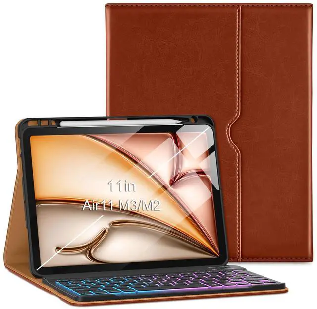 Main image of VIKESI Keyboard Case for iPad Air 11-inch M3/M2 (2025/2024 Released) & iPad Air 5th/ 4th Generation 10.9-Inch,Leather Cover, Built-in Breathing Light, Function Row,Pencil Holder,Card Slots -Tea Brown