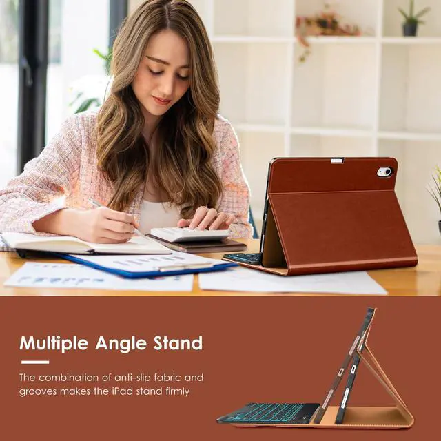 Alt view image 4 of 5 - VIKESI Keyboard Case for iPad Air 11-inch M3/M2 (2025/2024 Released) & iPad Air 5th/ 4th Generation 10.9-Inch,Leather Cover, Built-in Breathing Light, Function Row,Pencil Holder,Card Slots -Tea Brown