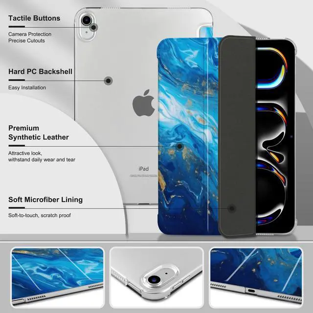 Alt view image 4 of 5 - MecBevia Case Compatible with iPad Air 11 Inch M3 (2025) / M2 (2024), iPad Air 10.9 Inch 5th Gen (2022) / 4th Gen (2020), Hard PC Back Cover with Auto Wake/Sleep, Oceans