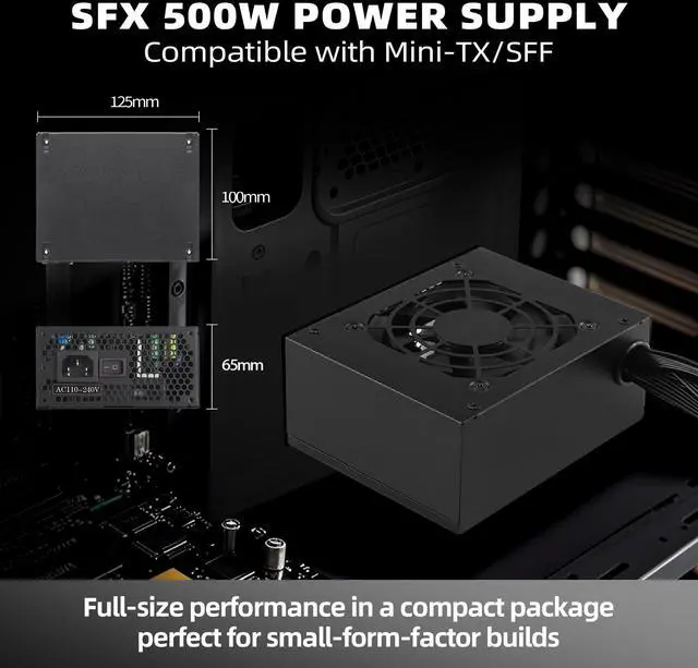 Alt view image 2 of 5 - WISLOK SFX Power Supply 500W PSU Non-Modular Design SFX Form Factor is Suitable for Mini-ITX/SFF/MATX PC Games and Home Theater Compatible with RTX 3060/4060