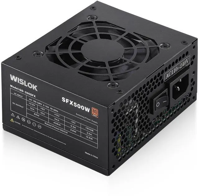 Main image of WISLOK SFX Power Supply 500W PSU Non-Modular Design SFX Form Factor is Suitable for Mini-ITX/SFF/MATX PC Games and Home Theater Compatible with RTX 3060/4060