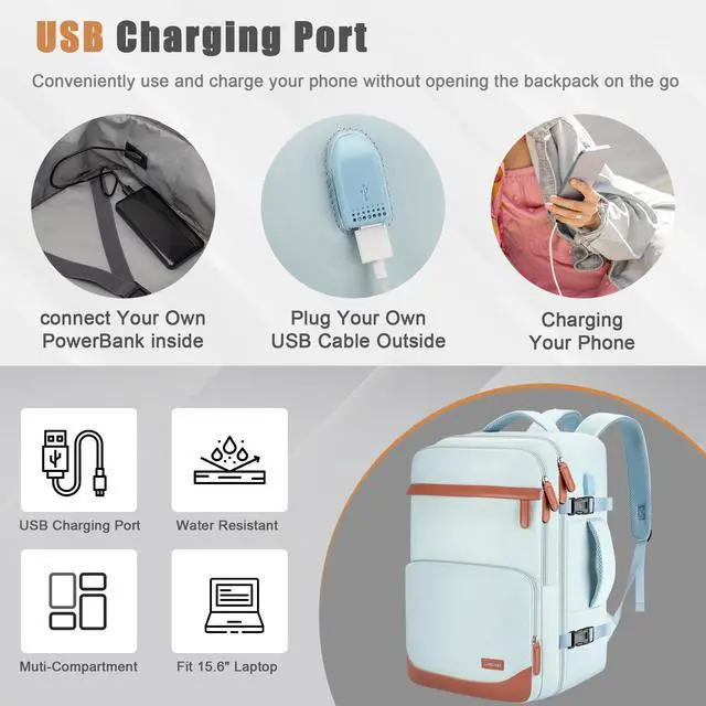 Alt view image 2 of 5 - Velaybor 40L Travel Backpack with USB Charging Port, Water-Resistant Carry On Backpack for Men Women, Business Laptop Backpack for Trips & Commutes, Fits 15.6/17.3 Inch Laptop