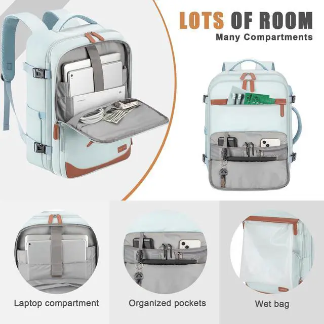 Alt view image 3 of 5 - Velaybor 40L Travel Backpack with USB Charging Port, Water-Resistant Carry On Backpack for Men Women, Business Laptop Backpack for Trips & Commutes, Fits 15.6/17.3 Inch Laptop