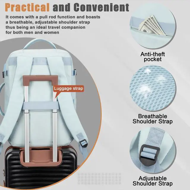 Alt view image 4 of 5 - Velaybor 40L Travel Backpack with USB Charging Port, Water-Resistant Carry On Backpack for Men Women, Business Laptop Backpack for Trips & Commutes, Fits 15.6/17.3 Inch Laptop