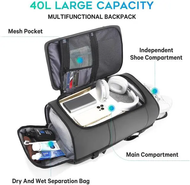 Alt view image 3 of 5 - BANGE Large Luggage backpack Backpack, 40L Travel Laptop Backpack Fits 17.3 Inch Notebook, Traveling Luggage Backpack,Carry On Rucksack with Water Bottle Holder for Traveling, Hiking, Business