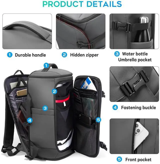 Alt view image 4 of 5 - BANGE Large Luggage backpack Backpack, 40L Travel Laptop Backpack Fits 17.3 Inch Notebook, Traveling Luggage Backpack,Carry On Rucksack with Water Bottle Holder for Traveling, Hiking, Business