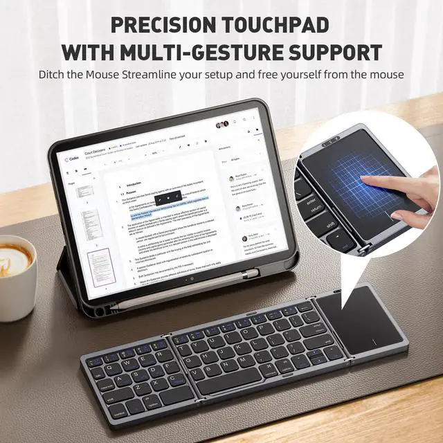 Alt view image 4 of 5 - kidopire Foldable Bluetooth Keyboard with Touchpad, Wireless Folding Portable Keyboards with Stand Holder, Ultra Slim Travel Keyboard for Android Windows iOS Tablet, Pocket-Sized, Gray