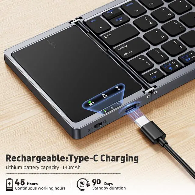 Alt view image 5 of 5 - kidopire Foldable Bluetooth Keyboard with Touchpad, Wireless Folding Portable Keyboards with Stand Holder, Ultra Slim Travel Keyboard for Android Windows iOS Tablet, Pocket-Sized, Gray