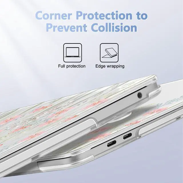 Alt view image 3 of 5 - Lepeoac Case for MacBook Pro 13 inch with/Without Touch Bar (2016-2022, M2 A2338 M1 A2289 A2251 A2159 A1989 A1706 A1708), Hard Shell + Keyboard Cover + Dust Plug, Floral C322