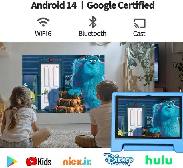 Alt view image 2 of 5 - JREN Kids Table 10.1" Android 14 Tablet for Kids64GB StorageOcta-CoreWiFi CamerasParental ControlKids ContentCase Included Great Gift for Children Sky Blue