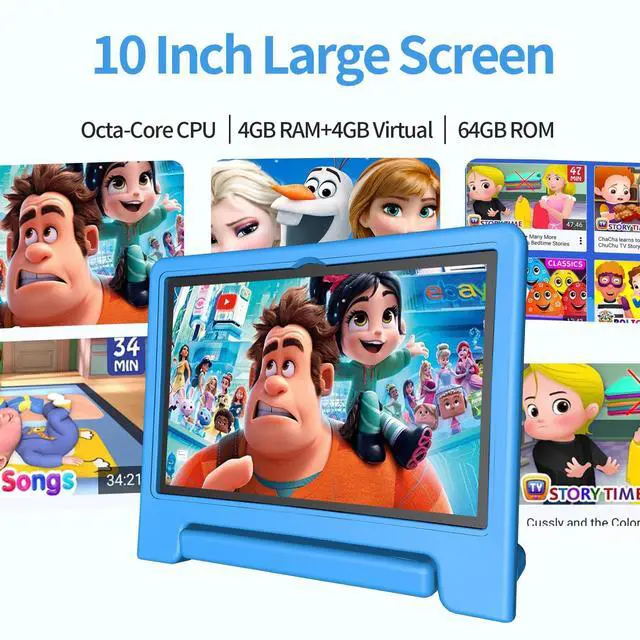 Alt view image 3 of 5 - JREN Kids Table 10.1" Android 14 Tablet for Kids64GB StorageOcta-CoreWiFi CamerasParental ControlKids ContentCase Included Great Gift for Children Sky Blue