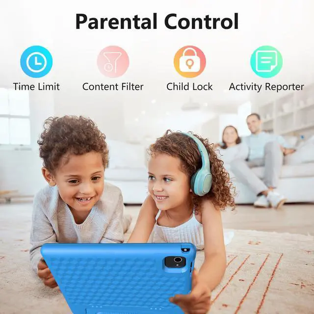 Alt view image 4 of 5 - JREN Kids Table 10.1" Android 14 Tablet for Kids64GB StorageOcta-CoreWiFi CamerasParental ControlKids ContentCase Included Great Gift for Children Sky Blue