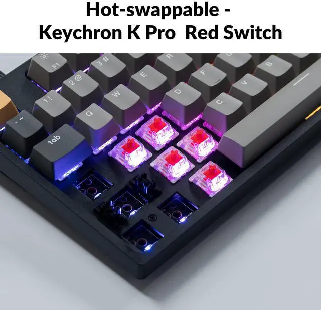 Alt view image 5 of 5 - Keychron C1 Pro Wired Mechanical Keyboard TKL Layout, QMK Programmable RGB Backlit with Hot-swappable K Pro Red Switch, OEM Profile Double-Shot PBT Keycaps Compatible for Mac Windows Linux