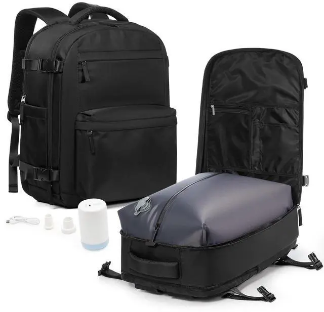 Main image of WONHOX Vacuum Seal Backpack for Travel with Air Pump Daypack Carry on Flight Approved Compression Laptop Space Saver Bags Storage with Vacuum System 18x14x8 inches Travel Essentials Bag Women Black