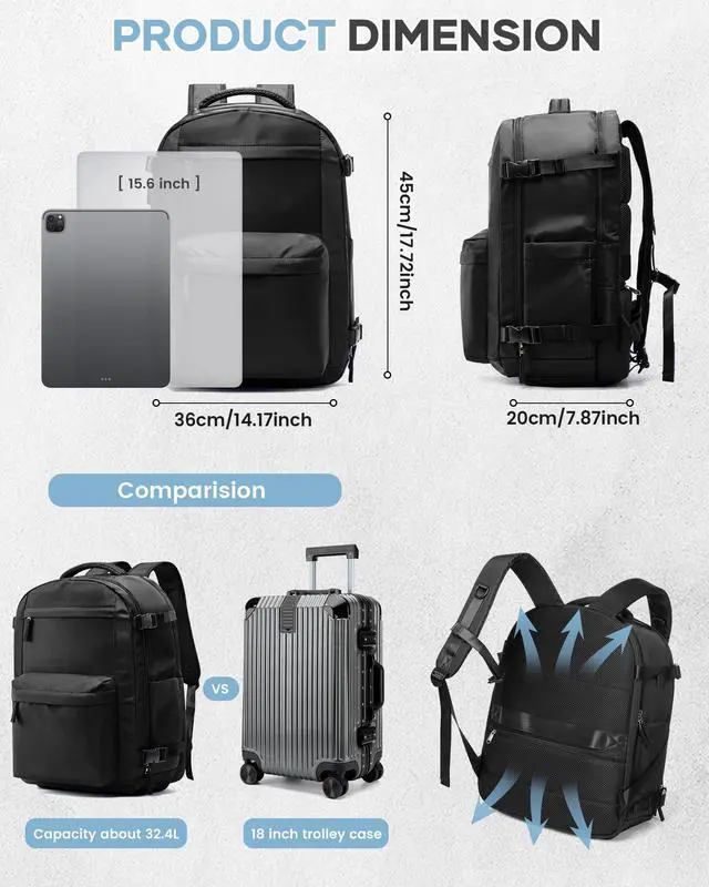 Alt view image 5 of 5 - WONHOX Vacuum Seal Backpack for Travel with Air Pump Daypack Carry on Flight Approved Compression Laptop Space Saver Bags Storage with Vacuum System 18x14x8 inches Travel Essentials Bag Women Black