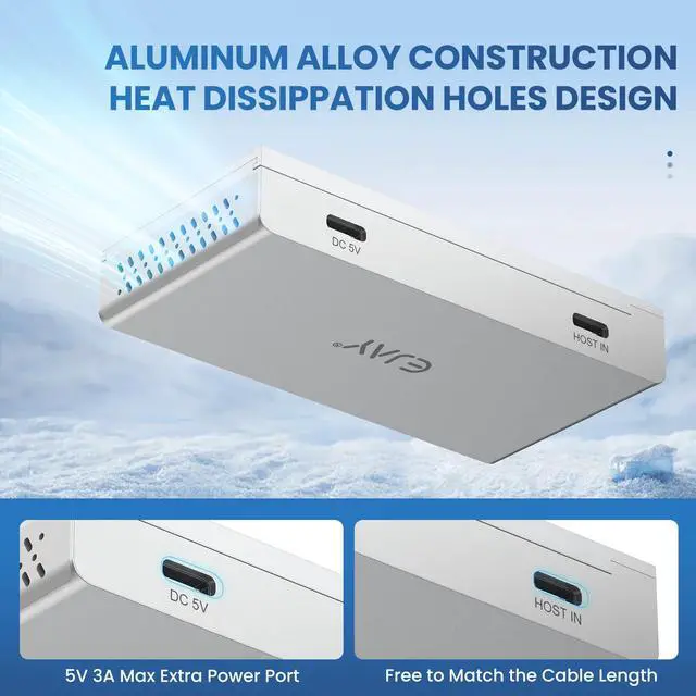 Alt view image 5 of 5 - EJAY 5-in-1 Magnetic USB 3.0 Hub with SD/TF Card Reader, 2 USB-A + 1 USB-C Ports, Includes Sliding Rail, Screws & Sticky Pads for MacBook Laptop PC Silver