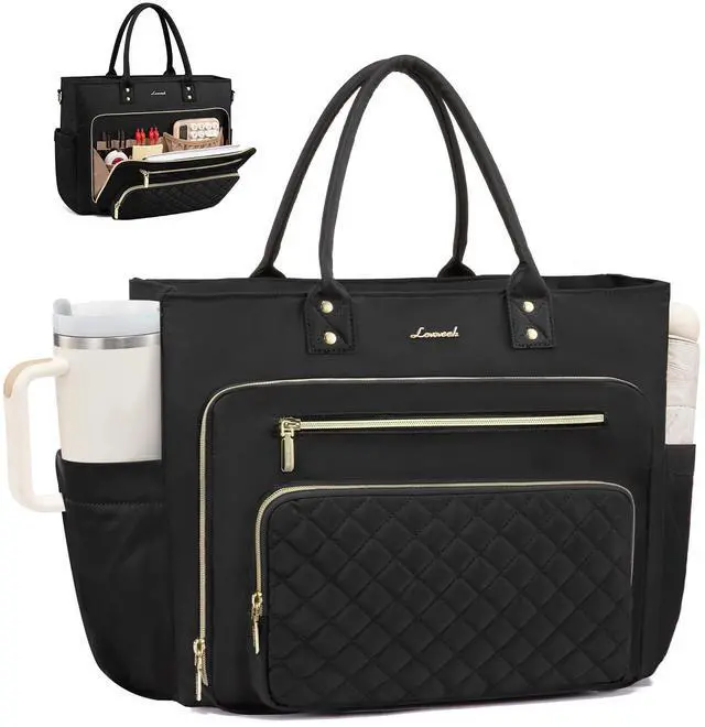 Main image of LOVEVOOK Laptop Tote Bag for Women, Work Bags Computer Laptop Bag, Teacher Tote Bag, Professional Briefcase Business Large Purses Handbag, Black, 17 Inch