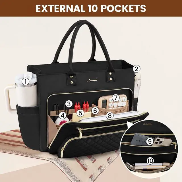 Alt view image 3 of 5 - LOVEVOOK Laptop Tote Bag for Women, Work Bags Computer Laptop Bag, Teacher Tote Bag, Professional Briefcase Business Large Purses Handbag, Black, 17 Inch