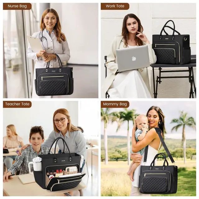 Alt view image 2 of 5 - LOVEVOOK Laptop Tote Bag for Women, Work Bags Computer Laptop Bag, Teacher Tote Bag, Professional Briefcase Business Large Purses Handbag, Black, 17 Inch
