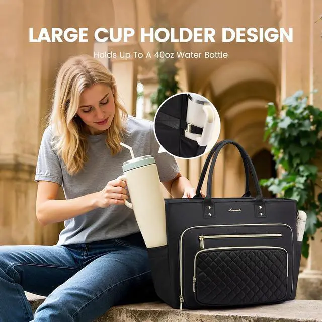 Alt view image 4 of 5 - LOVEVOOK Laptop Tote Bag for Women, Work Bags Computer Laptop Bag, Teacher Tote Bag, Professional Briefcase Business Large Purses Handbag, Black, 17 Inch