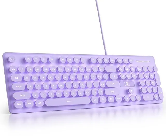 Main image of surmen Purple Quiet Keyboard Wired Retro Typewriter, Full Size Soft Keyboards with Number Pad, Round Keys, Backlit USB for Office, Desktop, Laptop(Purple)