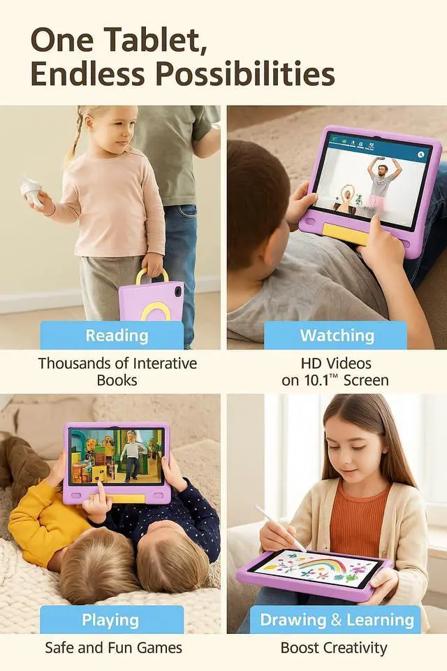 Alt view image 5 of 5 - NOBKLEN 10.1 Inch Kids Tablet with Shockproof Case | Android 14, 64GB+8GB RAM, 12H Battery | Parental Control, Google Kids Space & Preloaded Educational Apps | WiFi 6, HD Display, Ages 3-12