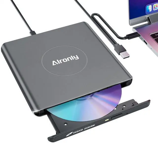 Main image of Alronly External CD/DVD Drive for Laptop/PC, USB 3.0 Type-C USB Portable Alloy Player for Computer CD DVD +/-RW Disk Drive CD Burner Writer Reader Compatible with Desktop Windows Apple Linux (F03)