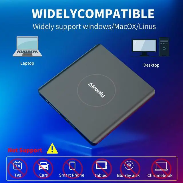 Alt view image 5 of 5 - Alronly External CD/DVD Drive for Laptop/PC, USB 3.0 Type-C USB Portable Alloy Player for Computer CD DVD +/-RW Disk Drive CD Burner Writer Reader Compatible with Desktop Windows Apple Linux (F03)