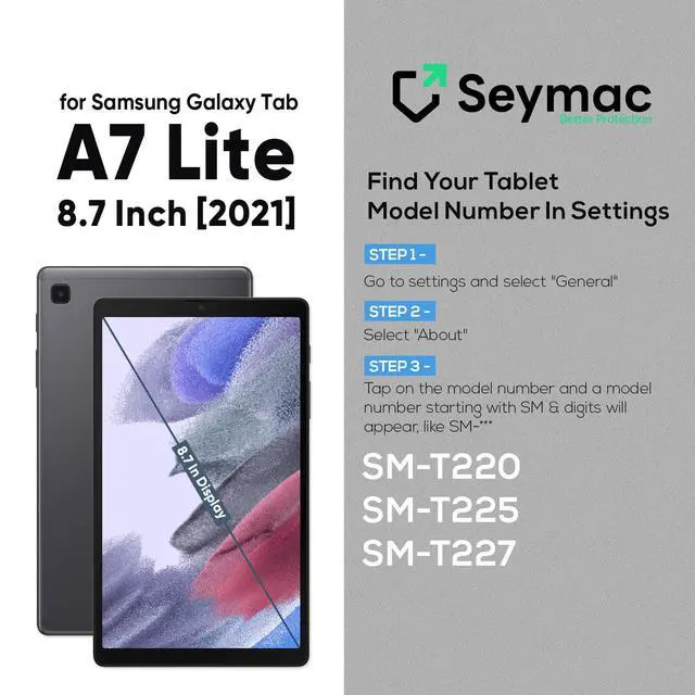 Alt view image 2 of 5 - SEYMAC Case for Samsung Galaxy Tab A7 Lite 8.7" (SM-T220/ T225/ T227), Heavy Duty Full-Body Shockproof Protective Case with Screen Protector, Rotating Stand, Hand/Shoulder Strap, Blue