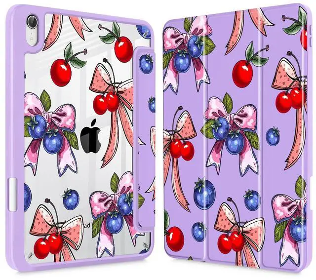 Main image of Tuiklol Clear Case for iPad mini 7 (A17 Pro 7th Generation) 2024 / iPad mini 6 (6th Gen) 2021 8.3 Inch,Built-in Pencil Holder Slim Transparent Back Shell Cover Auto Wake/Sleep, Berries Ribbon Purple